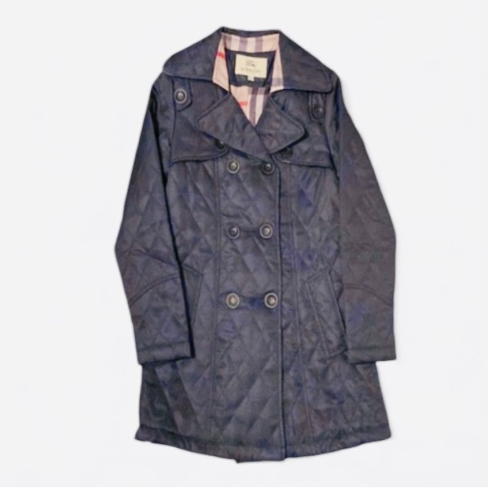 NWOT Burberry England Made Trench Quilt Navy Blue Coat Size M